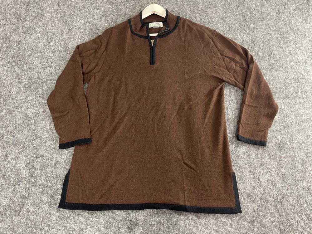 Jennifer Moore Sweater Women Large Brown Wool Quarter Zip Pullover LS N130